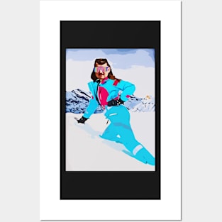 ski suit Mullet moustache retro vintage skiing 80's Posters and Art